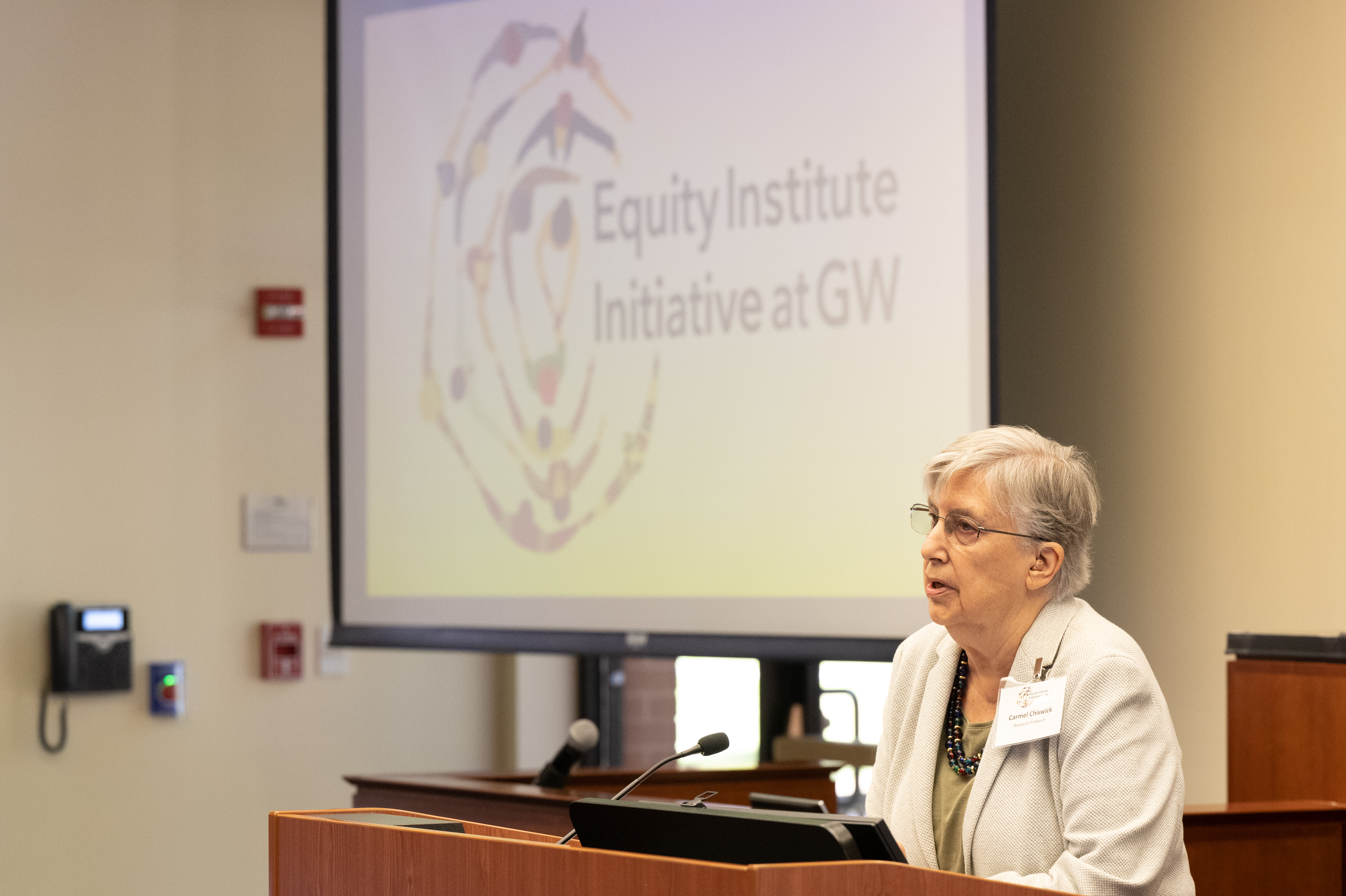 Carmel Chiswick speaking at the Equity Institute Initiative showcase