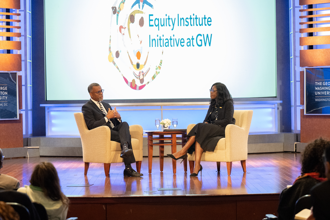 Dr. Eddie Glaude and Dean Matthew having a conversation on stage