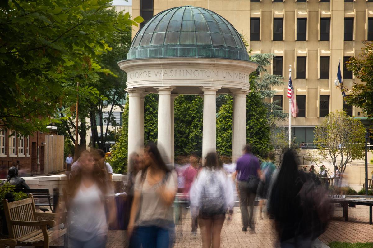 Kogan Plaza with students walking around.