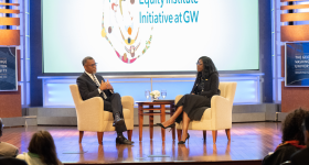 Dr. Eddie Glaude and Dean Matthew having a conversation on stage