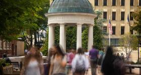 Kogan Plaza with students walking around.